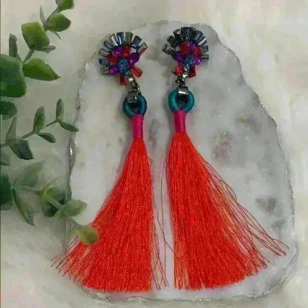 Eva | Long Tassel Crystal Statement Earrings - Picture 3 of 8